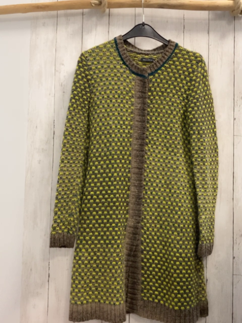 Marc O´Polo Strickmantel Gr. S grau grün gelb gemustert 37% Alpaka