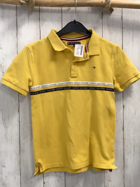 Tommy Hilfiger  Poloshirt Gr. 152  gelb weiß schwarzer Streifen mit Schrift 