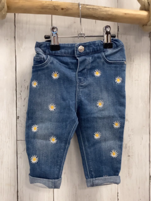 H&M  Hose  Gr. 74  blau Jeans Blumen Bund verstellbar 