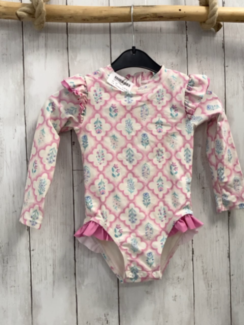 Cynthia Rowley  UV-Schutzanzug  Gr. 98  weiß rosa pink Rauten BlumenRüschen 