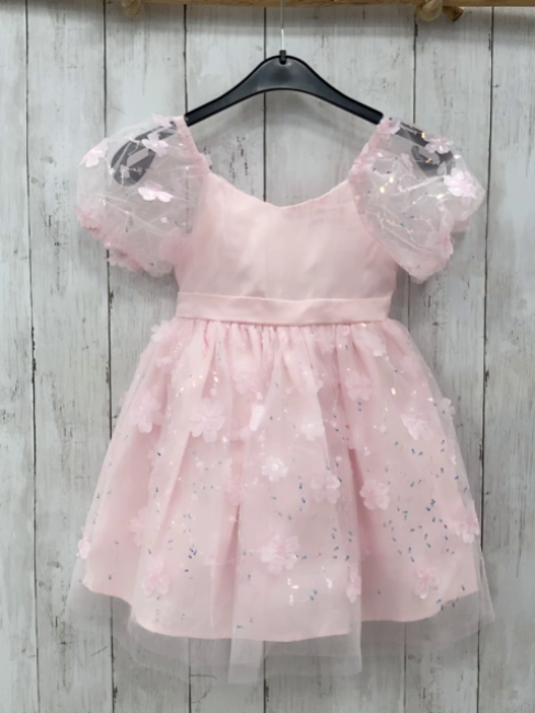  Kleid  Gr. 104  rosa Tüllüberkleid mit Blumen und Pailetten 