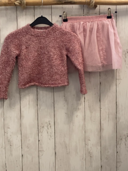 2tlg Badgley Mischka  Pullover + Rock Gr. 92  rosa altrosa mit Glitzerfäden + zweilagiger Rock mit Tüll + Glitzerbund 