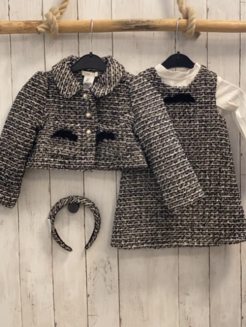4tlg Rachel Zoe  Jacke Kleid Langarmshirt + Haarreifen  Gr. 92  schwarz weiß golden gemustert 