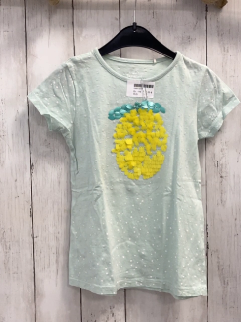   T-Shirt  Gr. 116  mint weiße Punkte Pailetten-Ananas 