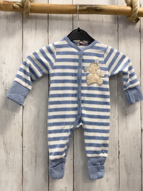 Kanz Strampler  Gr. 62  hellblau weiße Streifen Nick Esel 