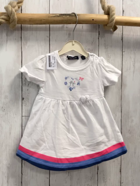 Blue Seven  Kleid  Gr. 68  weiß Herz + pink hellblau grauer Streifensaum 