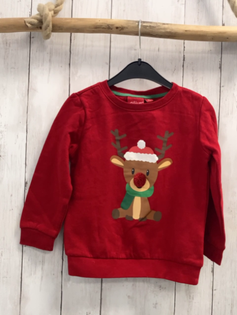   Pullover  Gr. 116  rot Elch mit Weihnachtsmütze 