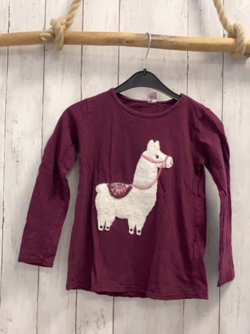 Dopodopo Langarmshrt  Gr. 128  weinrot weißes Plüschlama mit Pialetten