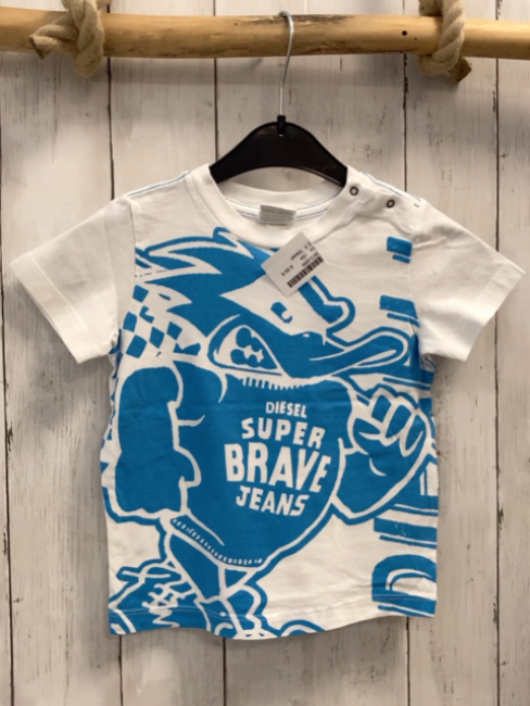 Diesel  T-Shirt  Gr. 104  weiß blauer Druck Schrift 