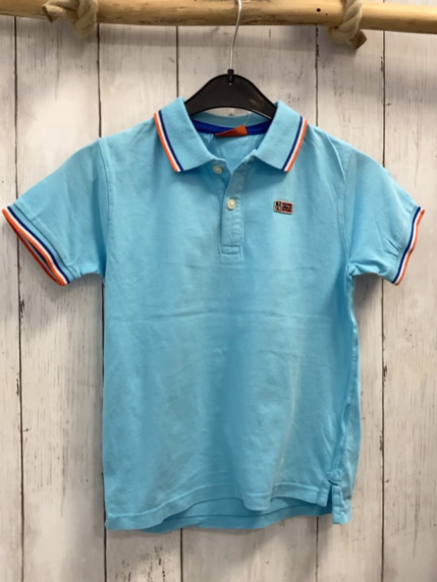 Napapijri  Poloshirt  Gr. 116  hellblau blau weiß orange Streifenbund 