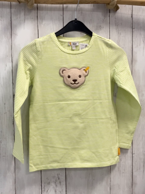 Steiff  Langarmshirt  Gr. 122  hellgrün weiße Streifen Plüschbärenkopf 