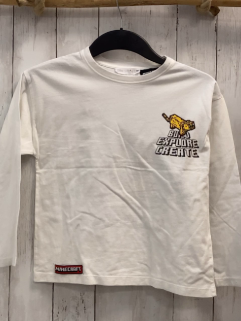 Zara  Langarmshirt  Gr. 134  weiß Minecraft 