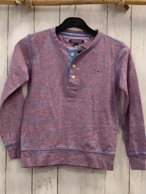 Tommy Hilfiger  Pullover  Gr. 122/128  hellblau rote Streifen Knopfleiste 