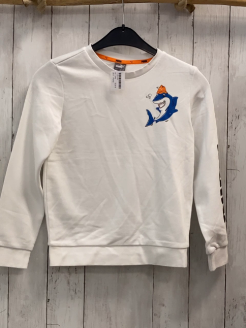 Puma  Pullover  Gr. 140  weiß blauer Hai schwarze Schrift 