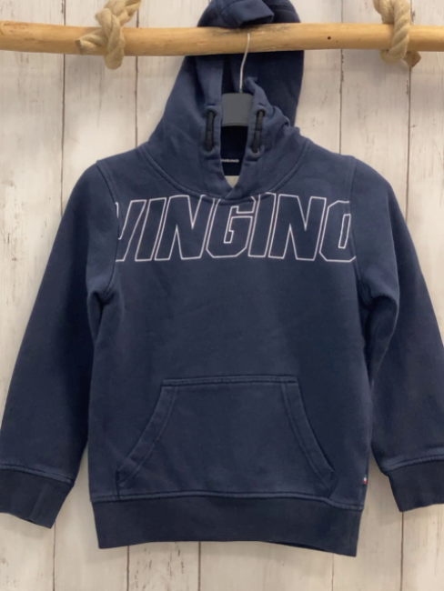 Vingino Pullover  Gr. 128  blau Kapuze weiße Schrift 