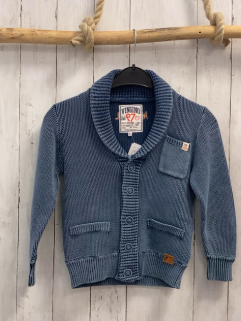 Vingino  Strickjacke  Gr. 122  blau mint meliert Strick großer Kragen 