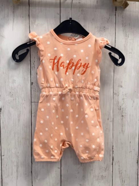   Playsuit Gr. 62  orange weiße Punkte dunkelorange Schrift
