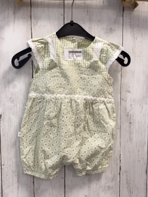   Playsuit Gr. 74  hellgrün weiß kariert + mint grün weiße Blumen 