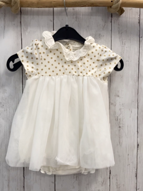 Petit Bateau  Kleid  Gr. 68  weiß goldene Glitzerpnkte weißer Tüllüberrock Bodyunterteil 