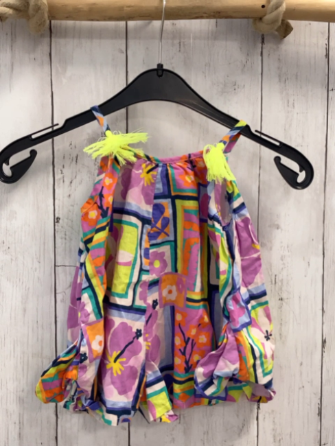 Next  Playsuit Gr. 68  bunte Quadrate mit Blumen gelbe Bommln 