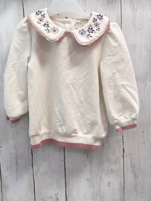 Cynthia Rowley  Pullover  Gr. 80  weiß großer Kragen mit Blumen rosa Bund 