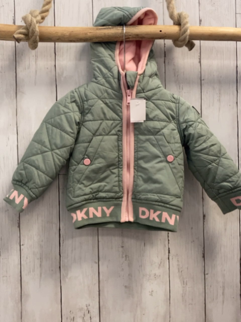 DKNY  Winterjacke  Gr. 80  mint rosa Bund Schrift Fleecefutter 