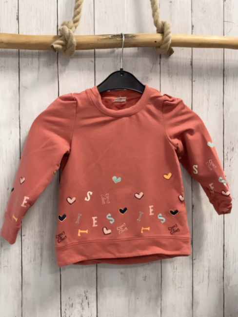 S´Oliver  Pullover  Gr. 104  hellrot bunte Herzen + Buchstaben 