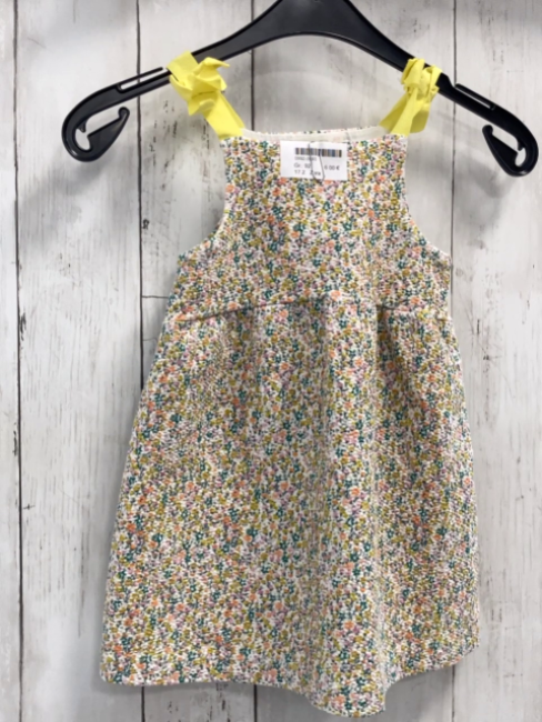 Zara  Kleid  Gr. 92  weiß Struktur kleine bunte Blumen gelbe Träger 