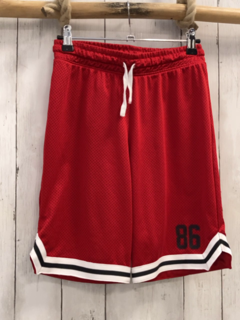 Terranova  Sportshorts  Gr. 152  rot Lochmuster weiß schwarzer Streifensaum weiße Kordel 