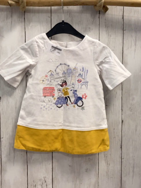   Kleid  Gr. 80  weiß Häuser Mofa gelber Saum 
