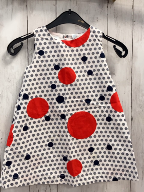 Obaibi Kleid  Gr. 98  weiß blau rote Punkte 