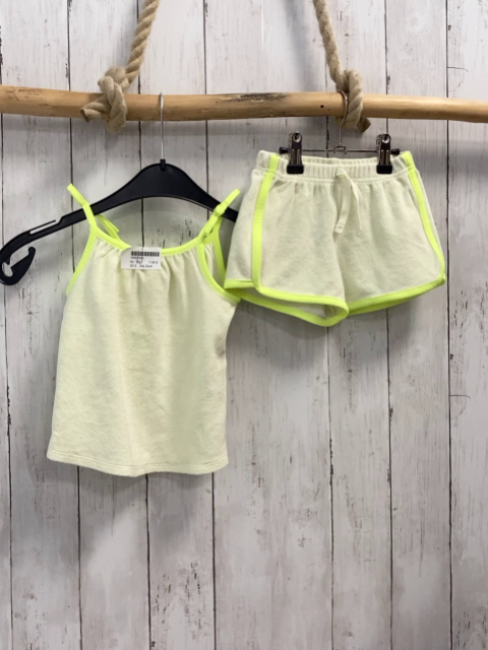 2tlg Zara  Top + Shorts  Gr. 98  creme Frottee gelber Bund 