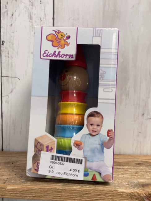 neu Eichhorn  Holzspielzeug  bunte Ringpyramide mit Clowngesicht 