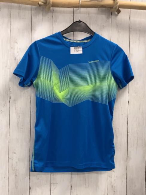 Alex  Sportshirt Gr. 158/164  hellblau hellgrüne Streifen + Nähte 