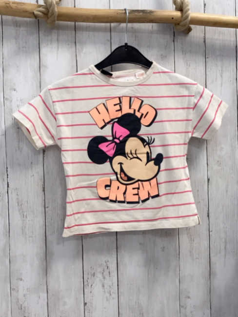Zara  T-Shirt  Gr. 116  weiß pink Streifen Minnie Mouse orange Schrift 