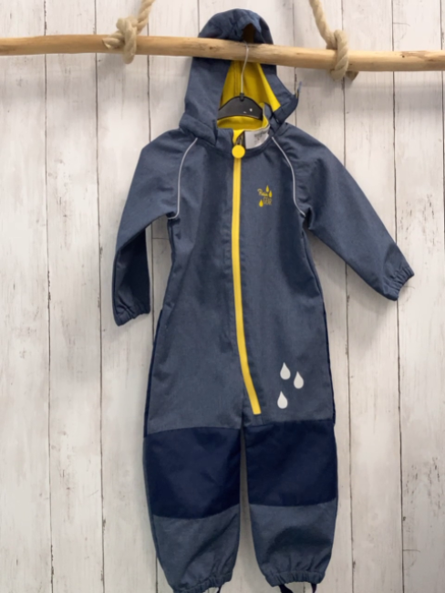   Regenoverall  Gr. 86  blau gelber Reißverschluss gebes Fleecefutter 