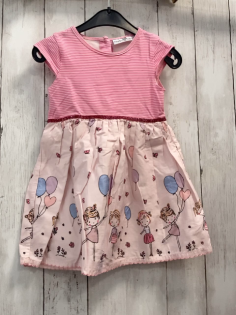 Happy Grls  Kleid  Gr. 98  pink rosa gestreiftes Oberteil rosa Rock mit Kindern mit Ballons 