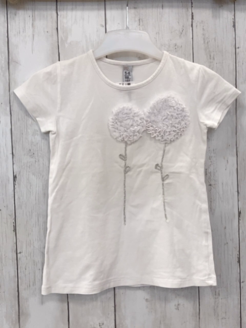 Zara  T-Shirt  Gr. 116  weiß Rosettenblumen mit silber Stengel 