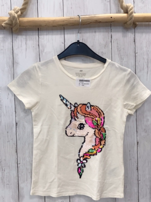 H&M  T-Shirt  Gr. 122/128  creme Pailetteneinhorn 
