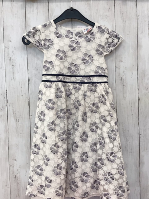   Kleid  Gr. 128  weiß zweilagig Überkleid mit blau weißen Blumen 