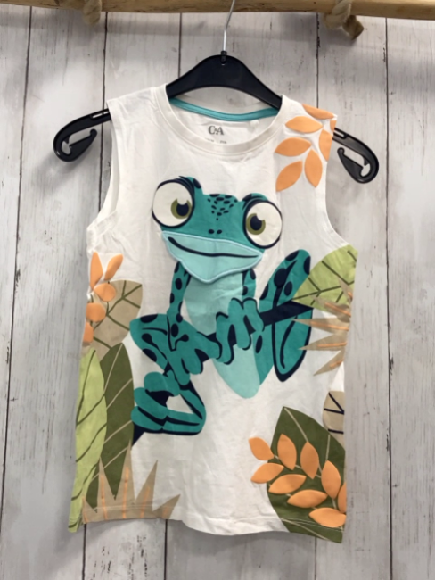  Top  Gr. 128  weiß Frosch Blätter 