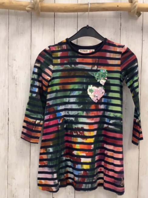 Desigual  Kleid  Gr. 104  blau bunte Streifen Pailettenherzen 