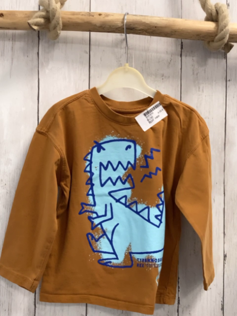 H&M Langarmshirt Gr. 92  ocker blauer Dino