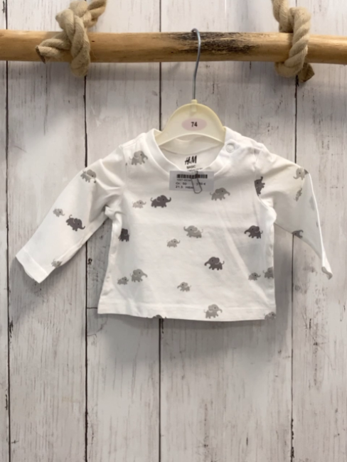 H&M Langarmshirt Gr. 50  weiß graue Elefanten
