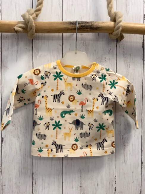 Alana Langarmshirt Gr. 68  beige bunte Tiere gelber Bund