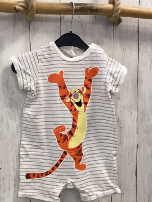 H&M Playsuit Gr. 74  weiß graue Streifen Tigger