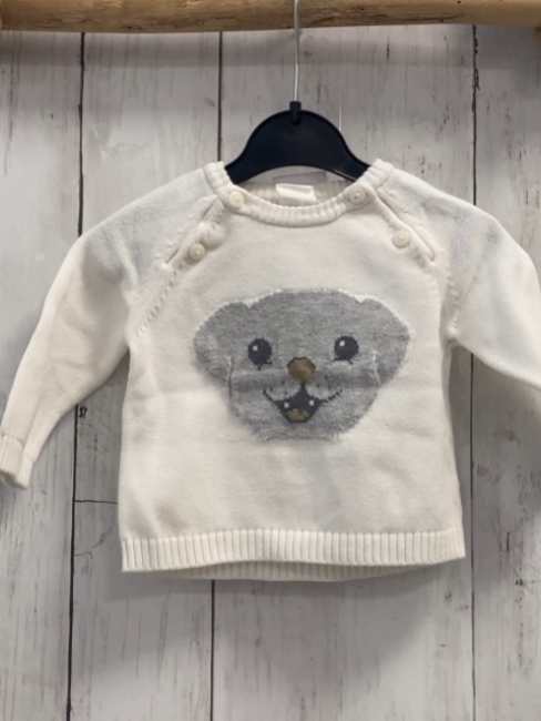 H&M  Pullover  Gr. 62  weiß Strick grauer Tierkopf 