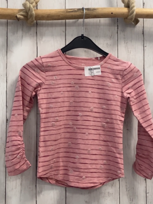   Langarmshirt  Gr. 110  rosa aubergine Streifen silber Blumen