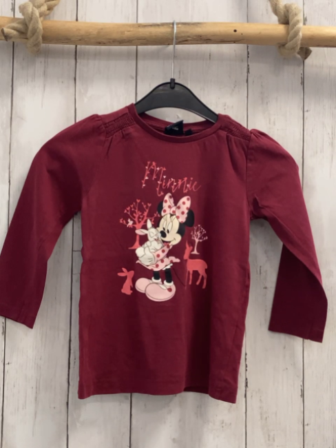 Disney  Langarmshirt  Gr. 104  weinrot Minnie Mouse Schrift 