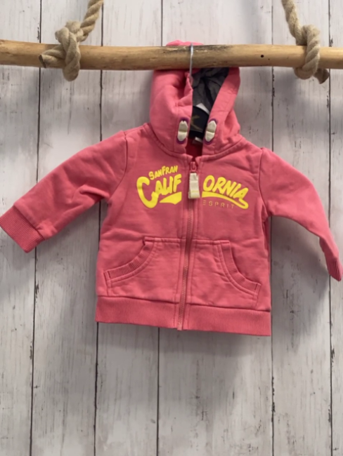 Esprit  Sweatjacke  Gr. 68  hellrot Kapuze gelbe Schrift 